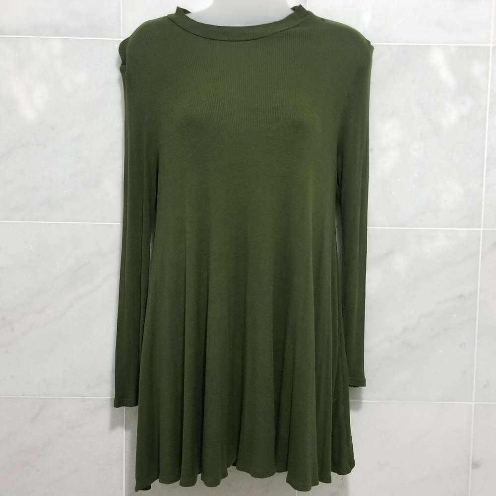 Audrey 3+1 Green Ribbed Tunic Flowy Top S